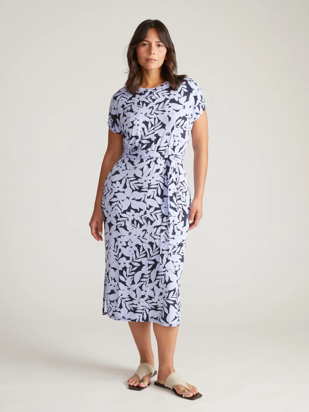 Universal Standard Jacaranda Floral Belted Divine Jersey T-Shirt Dress SZ 18/20